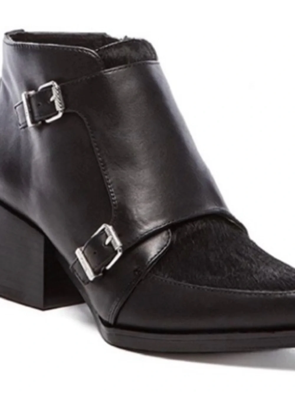 Sam Edelman Circus Reese Monk Strap Booties 8 Black Silver Buckle Pointed Toe - Picture 3 of 15